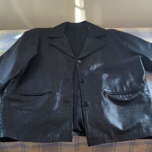 Source Unknown Black Leather Shirt Jacket